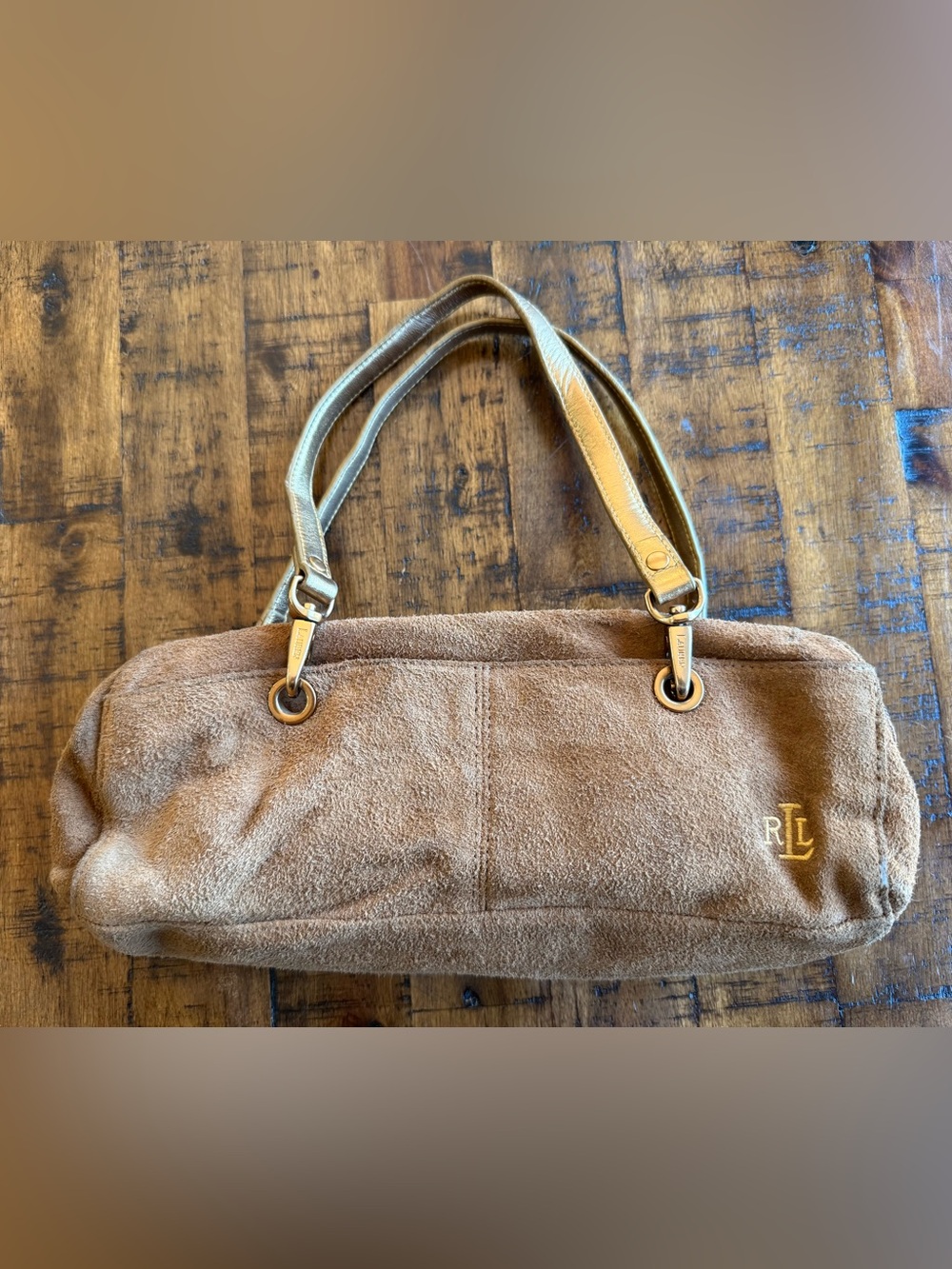 Ralph Lauren Brown Suede Shoulder Bag with Gold Handles - Picture 3 of 15
